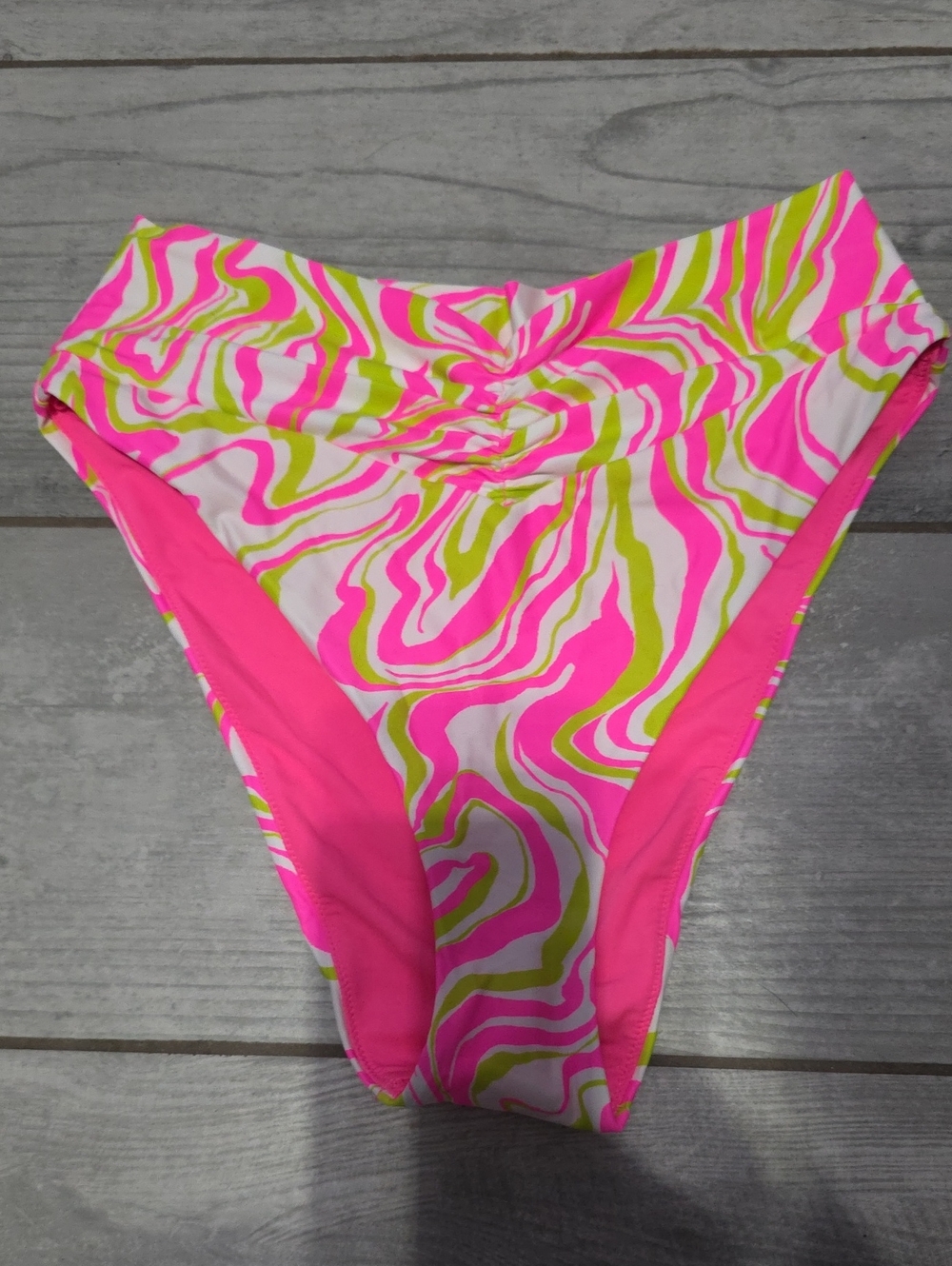 aerie Neon Pink & Lime Swirl High-Cut Bikini Bottom